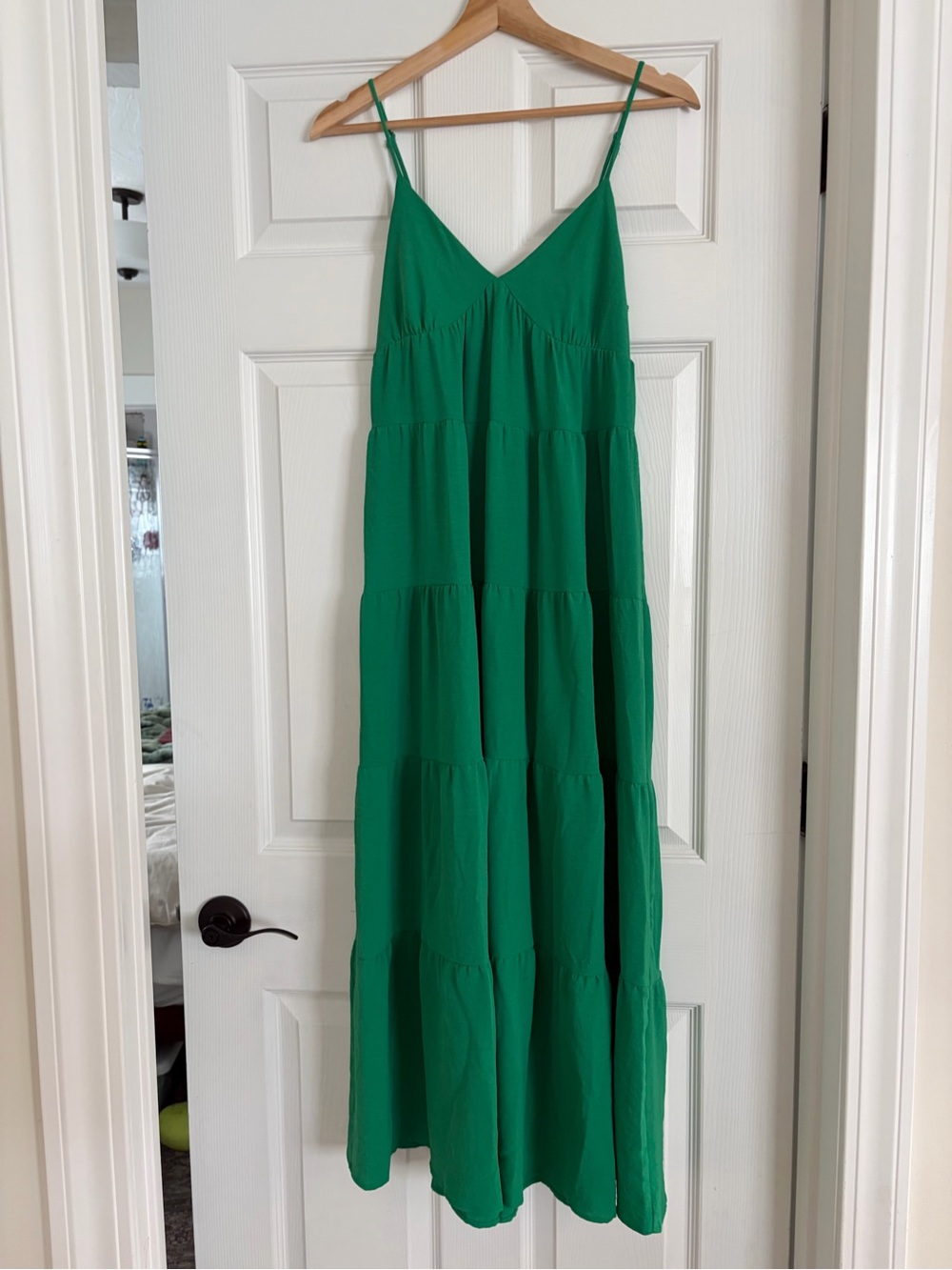 Monteau Emerald Green Tiered Spaghetti-Strap Maxi Dress- Small